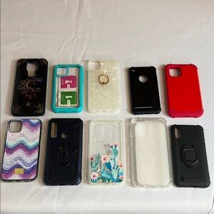 10 Assorted Phone Cases - Black, Red, Blue, Green, White
